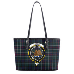 Leslie Hunting Modern Tartan Crest Leather Tote Bag