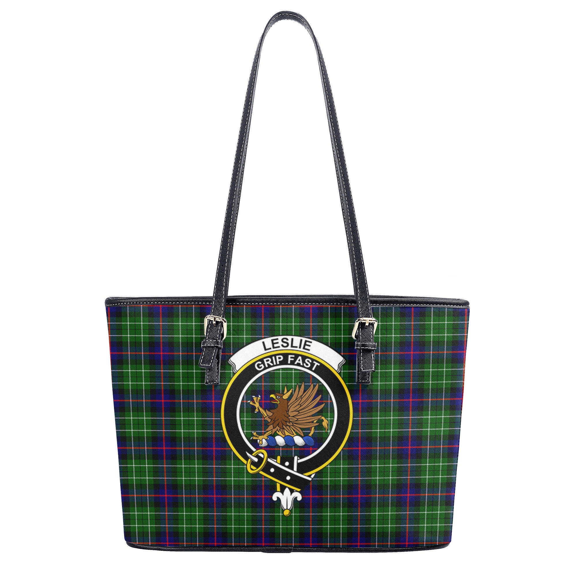 Leslie Hunting Tartan Crest Leather Tote Bag