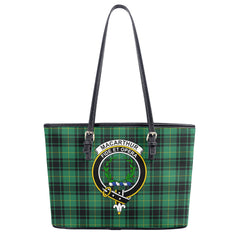 MacArthur Ancient Tartan Crest Leather Tote Bag