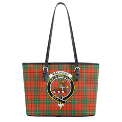 MacAuley Ancient Tartan Crest Leather Tote Bag