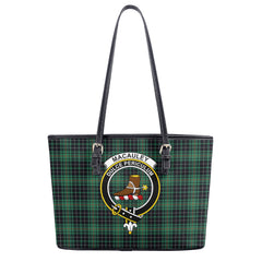 MacAuley Hunting Ancient Tartan Crest Leather Tote Bag