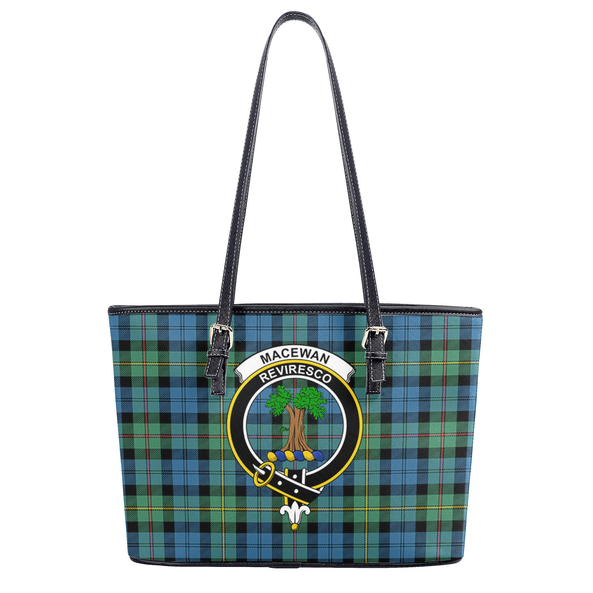 MacEwan Ancient Tartan Crest Leather Tote Bag