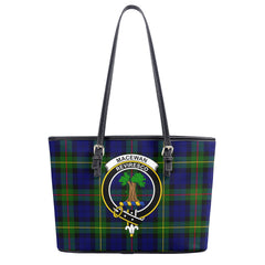 MacEwan Modern Tartan Crest Leather Tote Bag