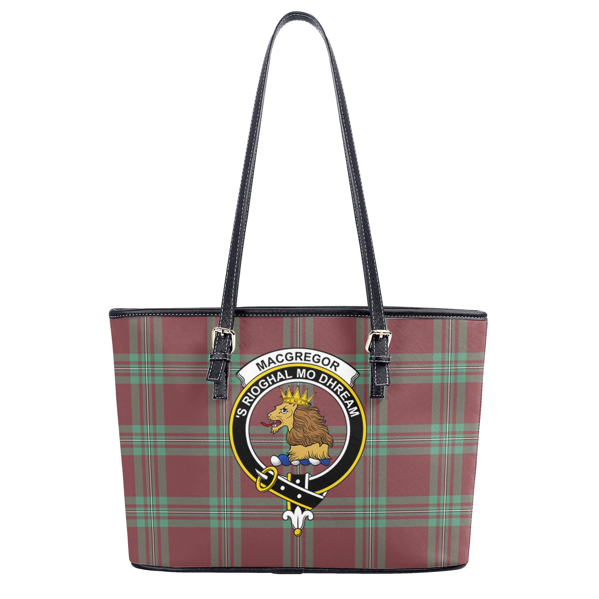 MacGregor Hunting Ancient Tartan Crest Leather Tote Bag