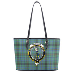 MacInnes Ancient Tartan Crest Leather Tote Bag