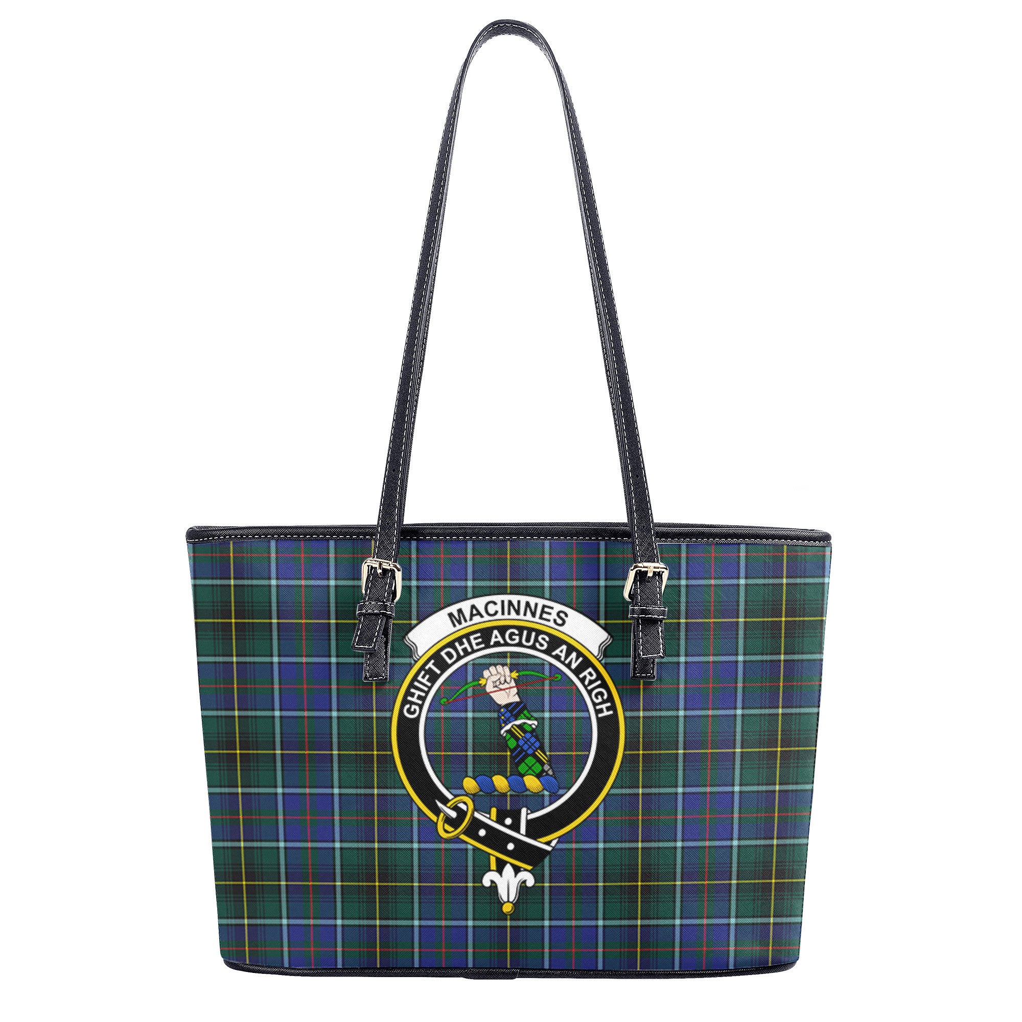 MacInnes Modern Tartan Crest Leather Tote Bag