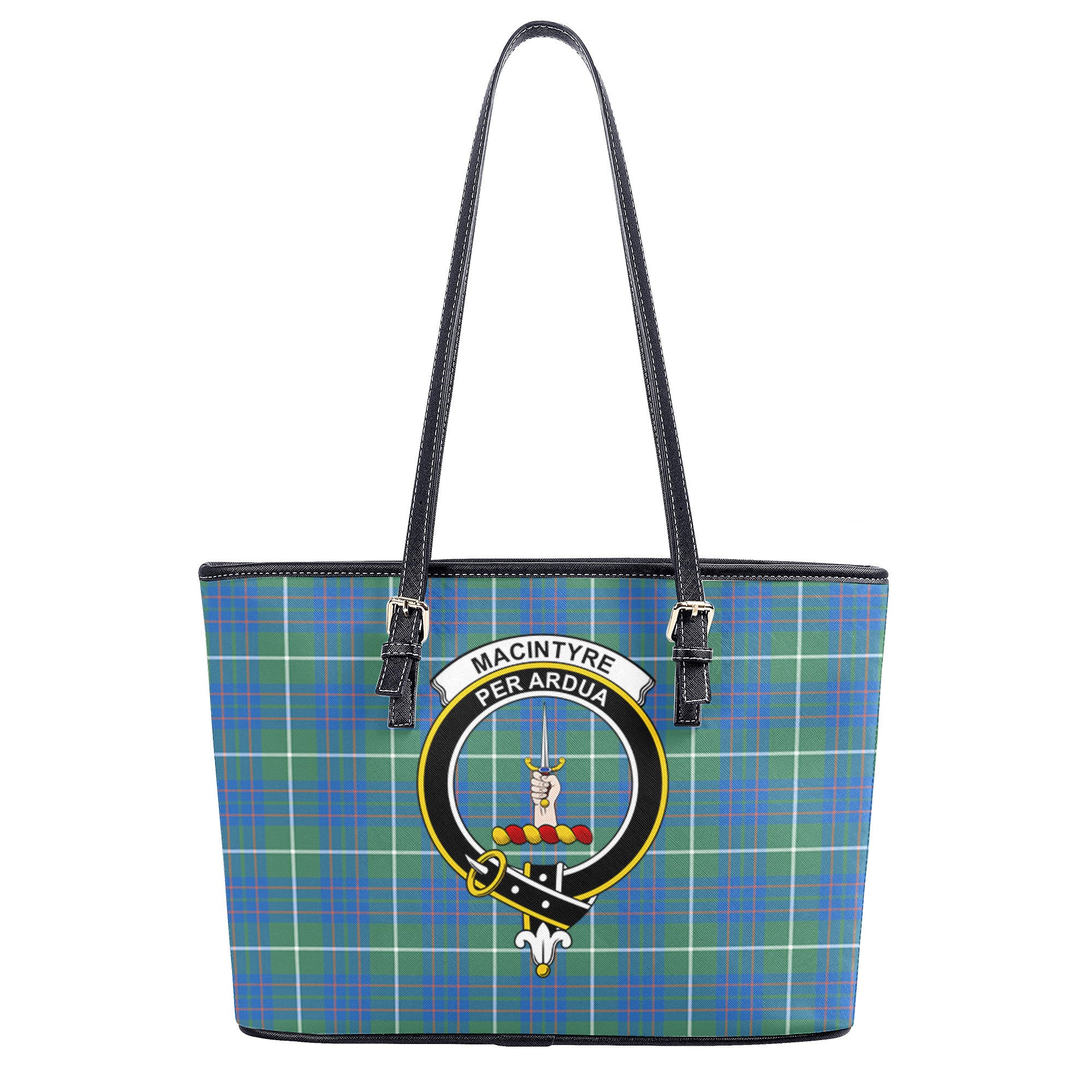 MacIntyre Hunting Ancient Tartan Crest Leather Tote Bag