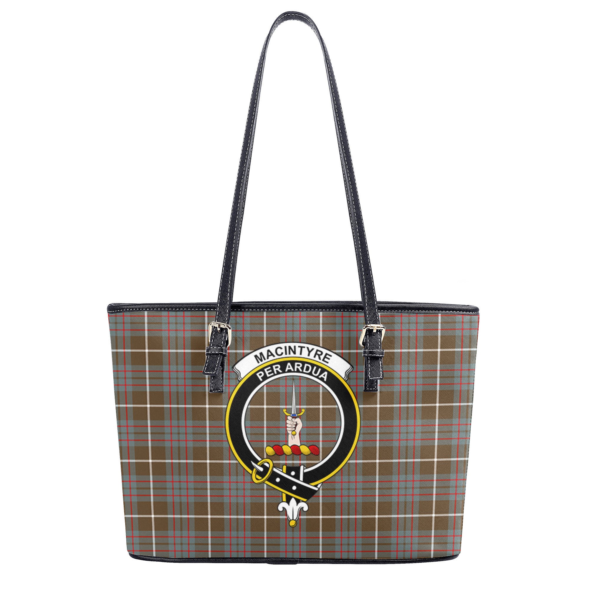 MacIntyre Hunting Weathered Tartan Crest Leather Tote Bag