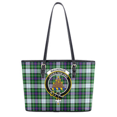 MacKenzie Dress Modern Tartan Crest Leather Tote Bag