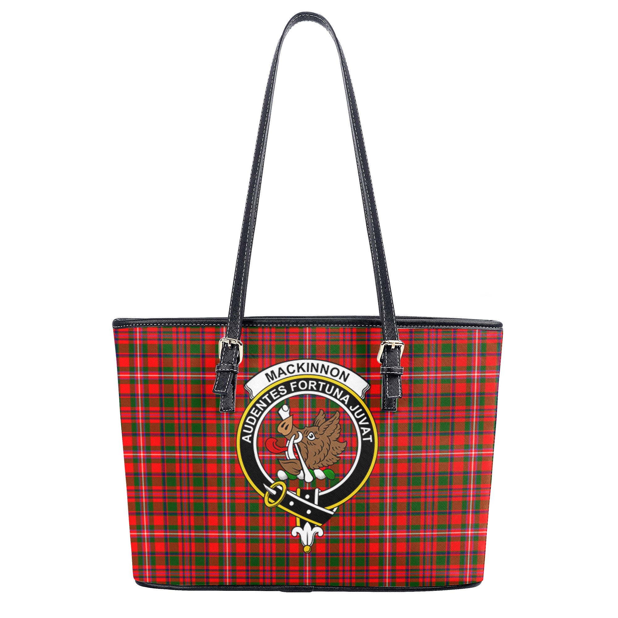 MacKinnon Modern Tartan Crest Leather Tote Bag