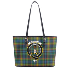 MacLellan Ancient Tartan Crest Leather Tote Bag