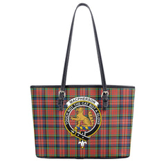 MacPherson Ancient Tartan Crest Leather Tote Bag