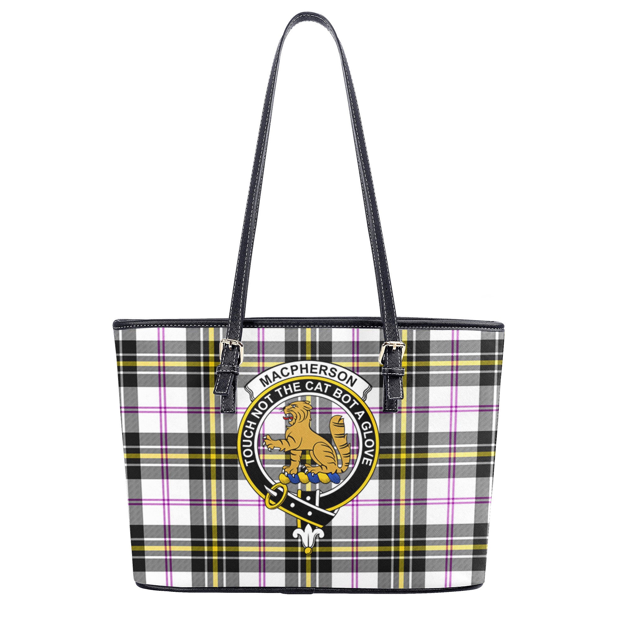 MacPherson Dress Modern Tartan Crest Leather Tote Bag