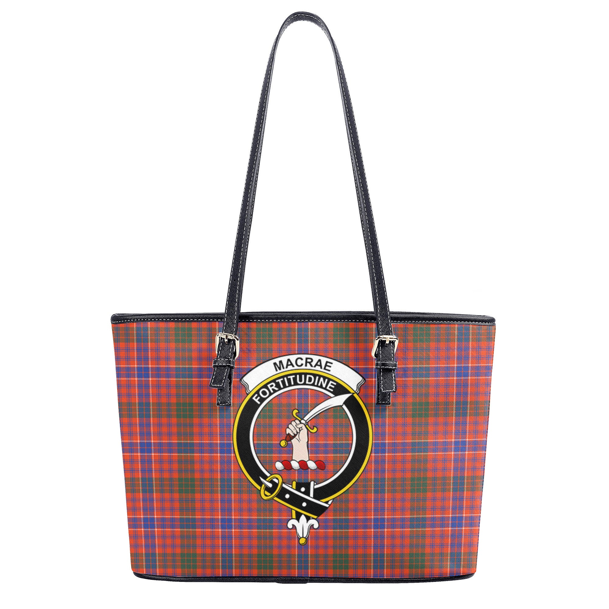 MacRae Ancient Tartan Crest Leather Tote Bag