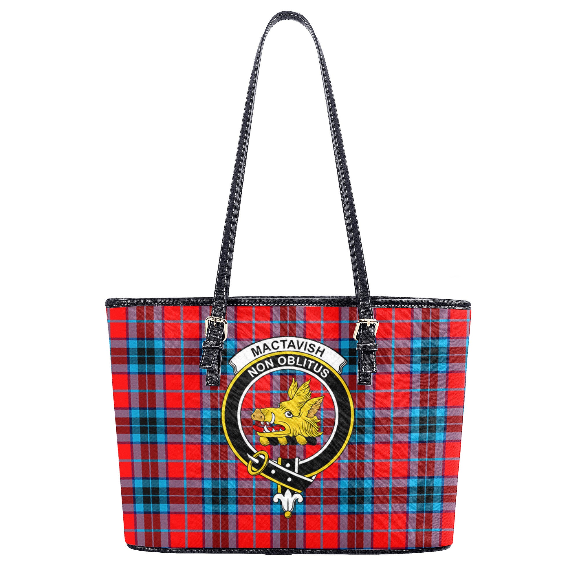 MacTavish Modern Tartan Crest Leather Tote Bag