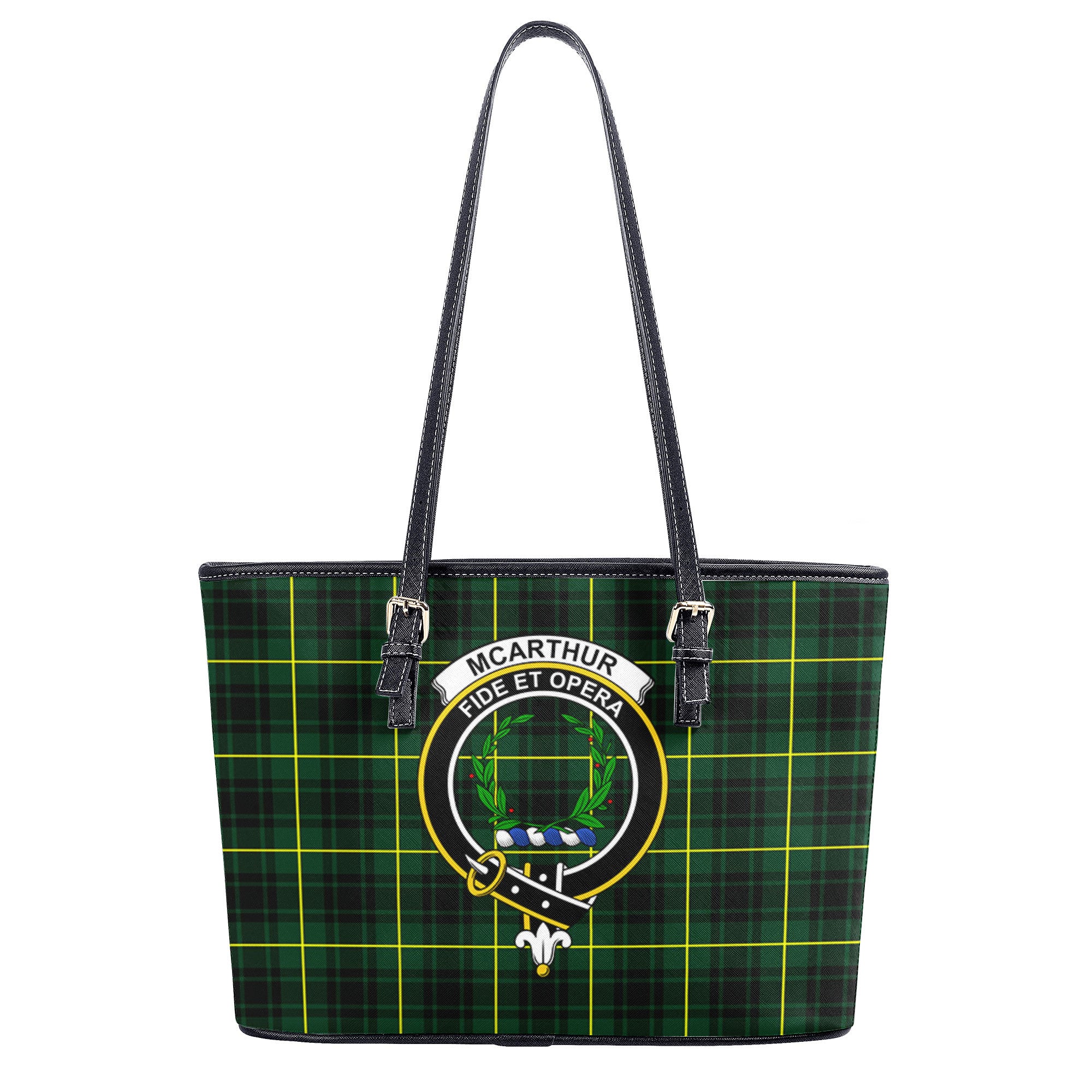 McArthur Modern Tartan Crest Leather Tote Bag