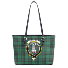 McClain Hunting Ancient Tartan Crest Leather Tote Bag