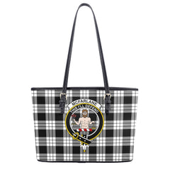 McFarlane Black _ White Tartan Crest Leather Tote Bag