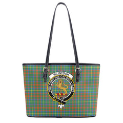 McIntosh Hunting Ancient Tartan Crest Leather Tote Bag