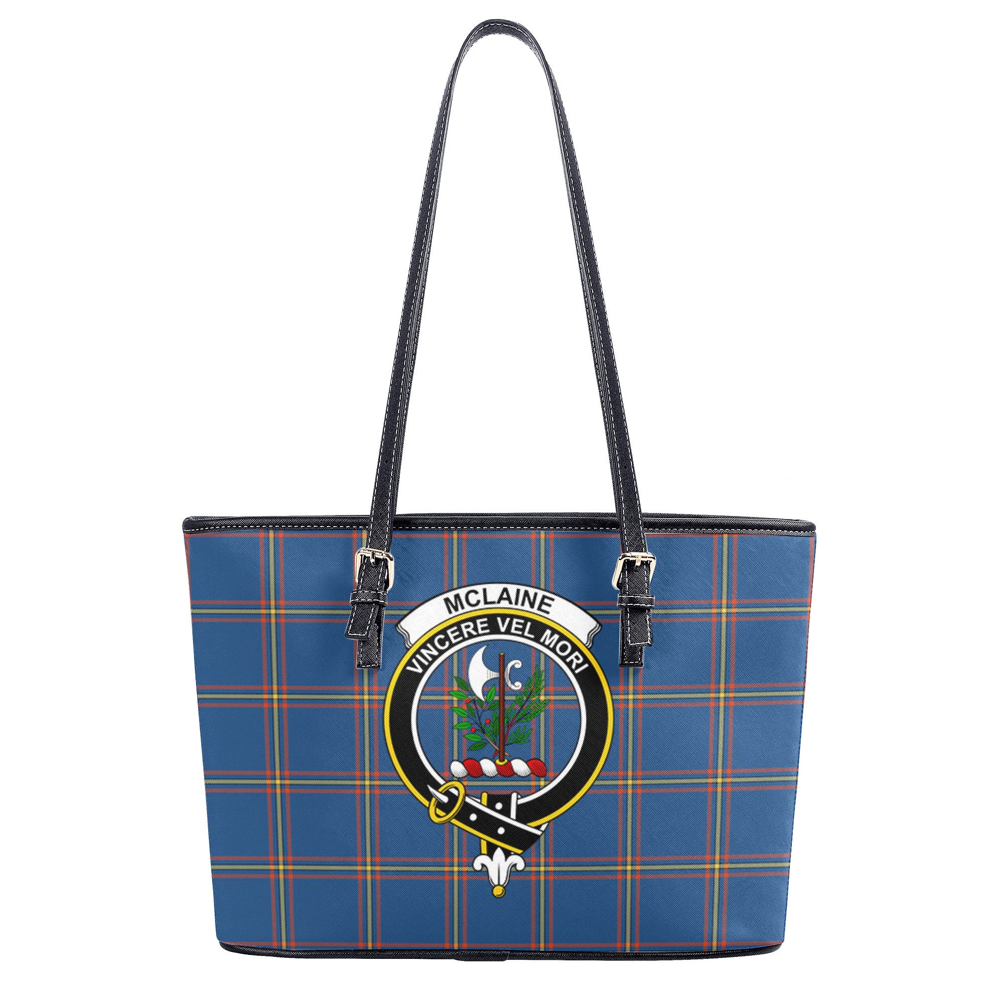 McLaine of Loch Buie Hunting Ancient Tartan Crest Leather Tote Bag