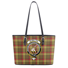 McMillan Old Weathered Tartan Crest Leather Tote Bag