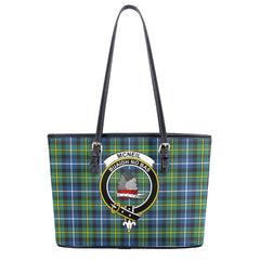 McNeil of Barra Ancient Tartan Crest Leather Tote Bag