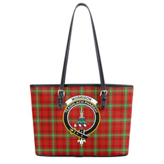 Morrison Red Modern Tartan Crest Leather Tote Bag