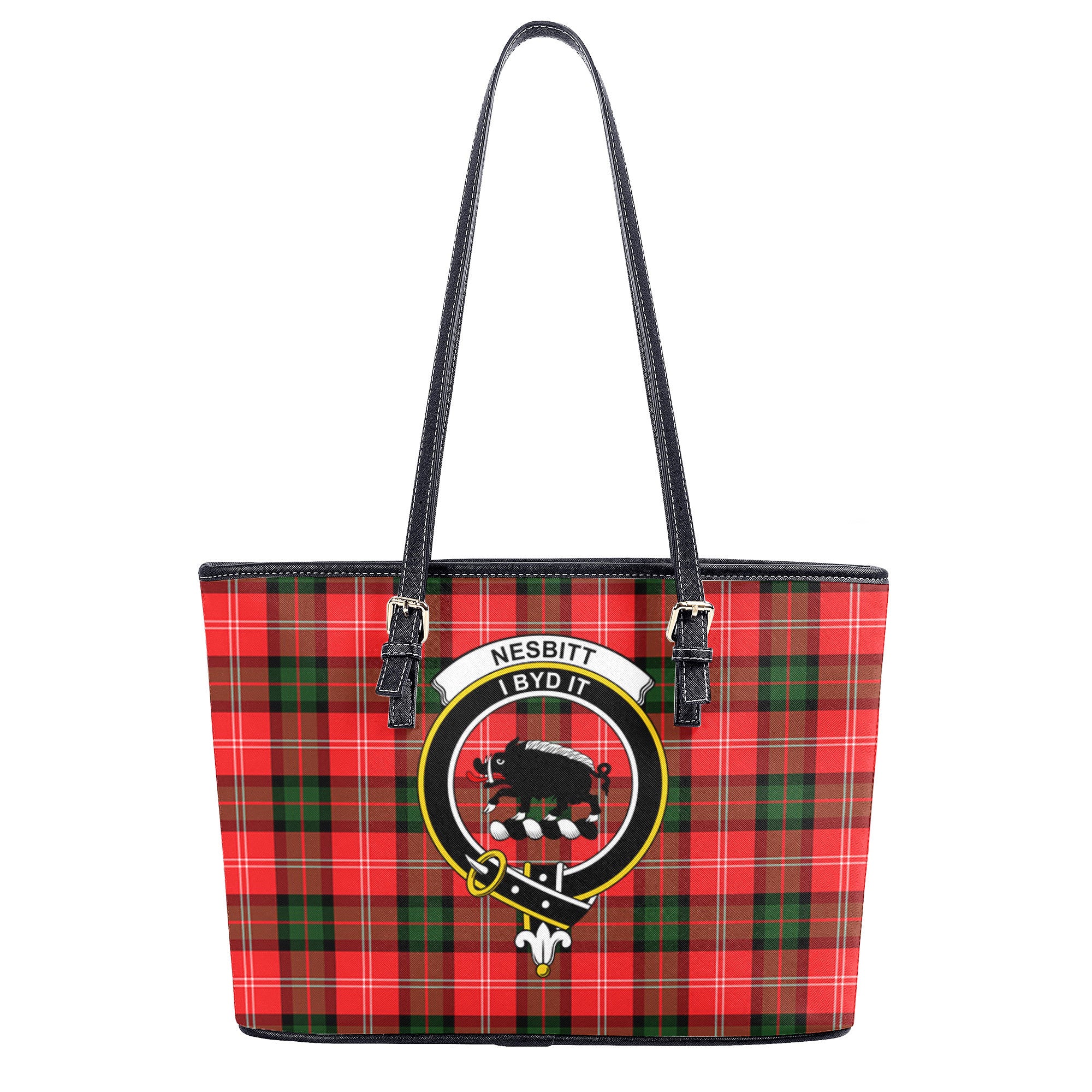 Nesbitt Modern Tartan Crest Leather Tote Bag