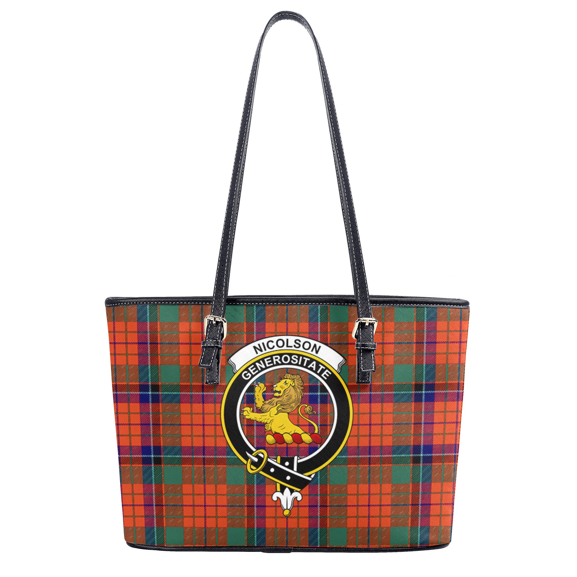 Nicolson Ancient Old Tartan Crest Leather Tote Bag