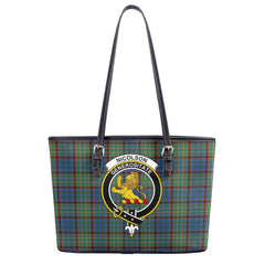 Nicolson Hunting Ancient Tartan Crest Leather Tote Bag