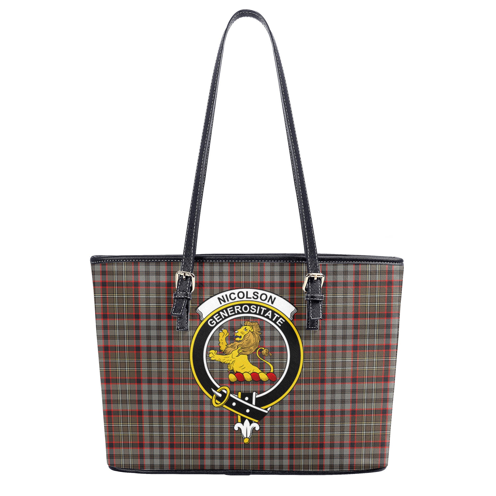 Nicolson Hunting Weathered Tartan Crest Leather Tote Bag