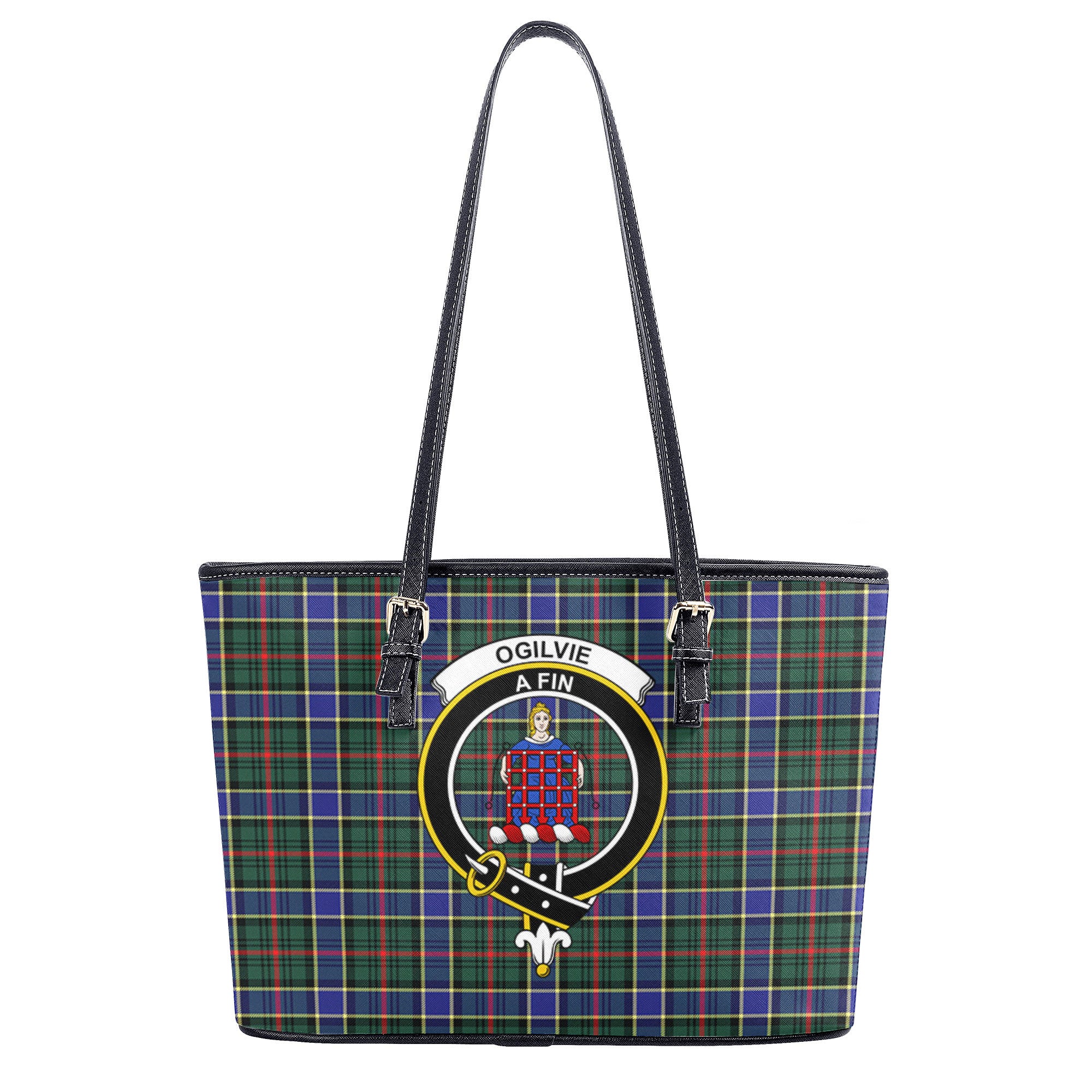 Ogilvie Hunting Modern Tartan Crest Leather Tote Bag