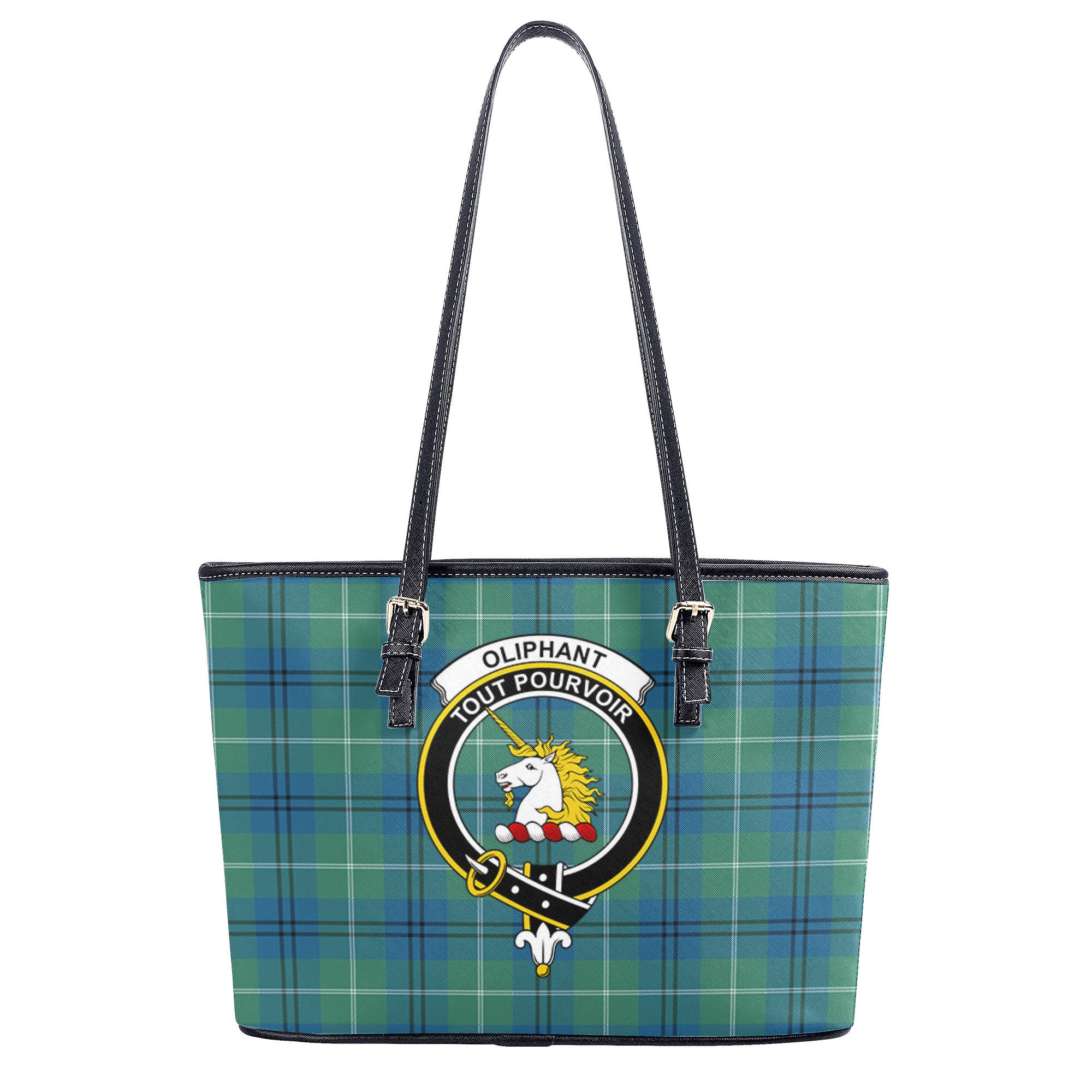 Oliphant Ancient Tartan Crest Leather Tote Bag