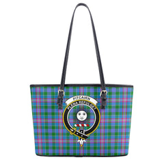 Pitcairn Hunting Tartan Crest Leather Tote Bag