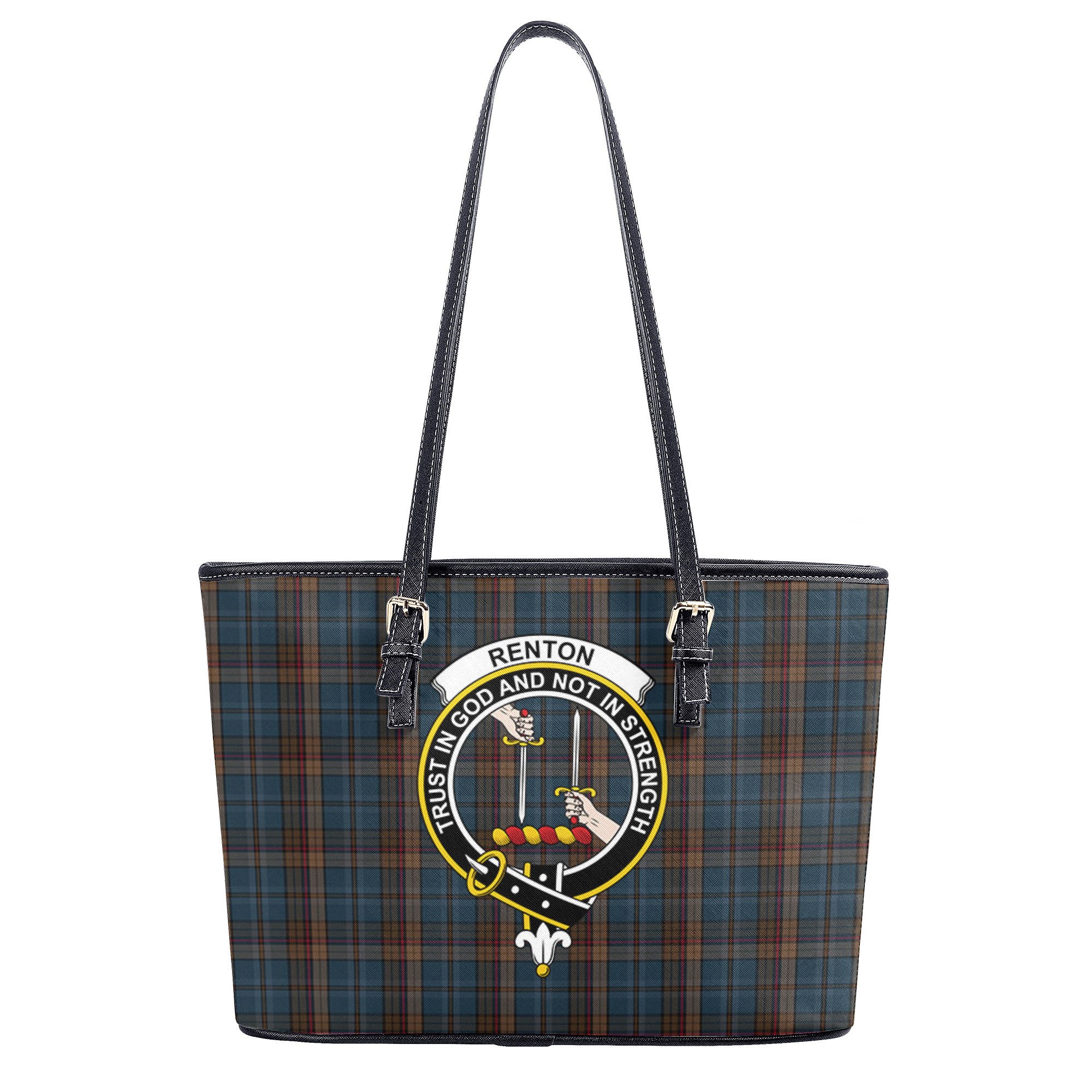 Renton Tartan Crest Leather Tote Bag