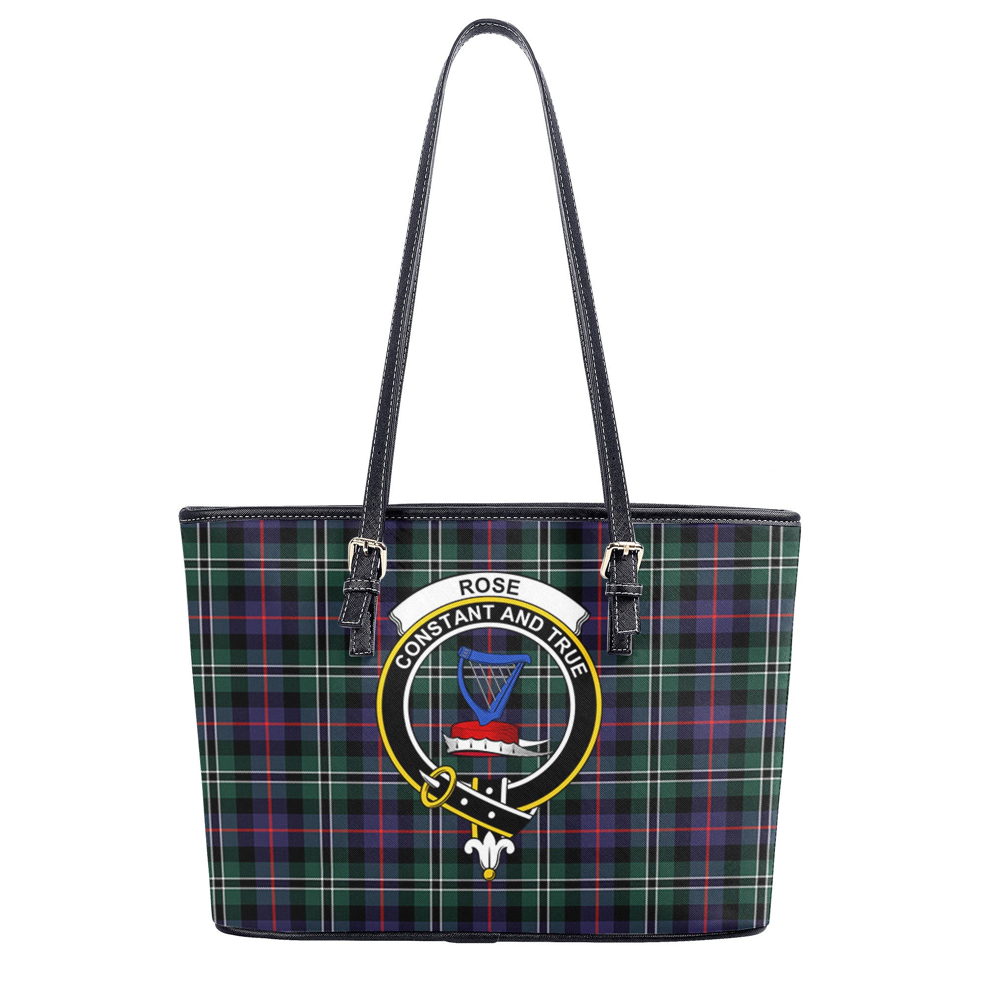 Rose Hunting Modern Tartan Crest Leather Tote Bag