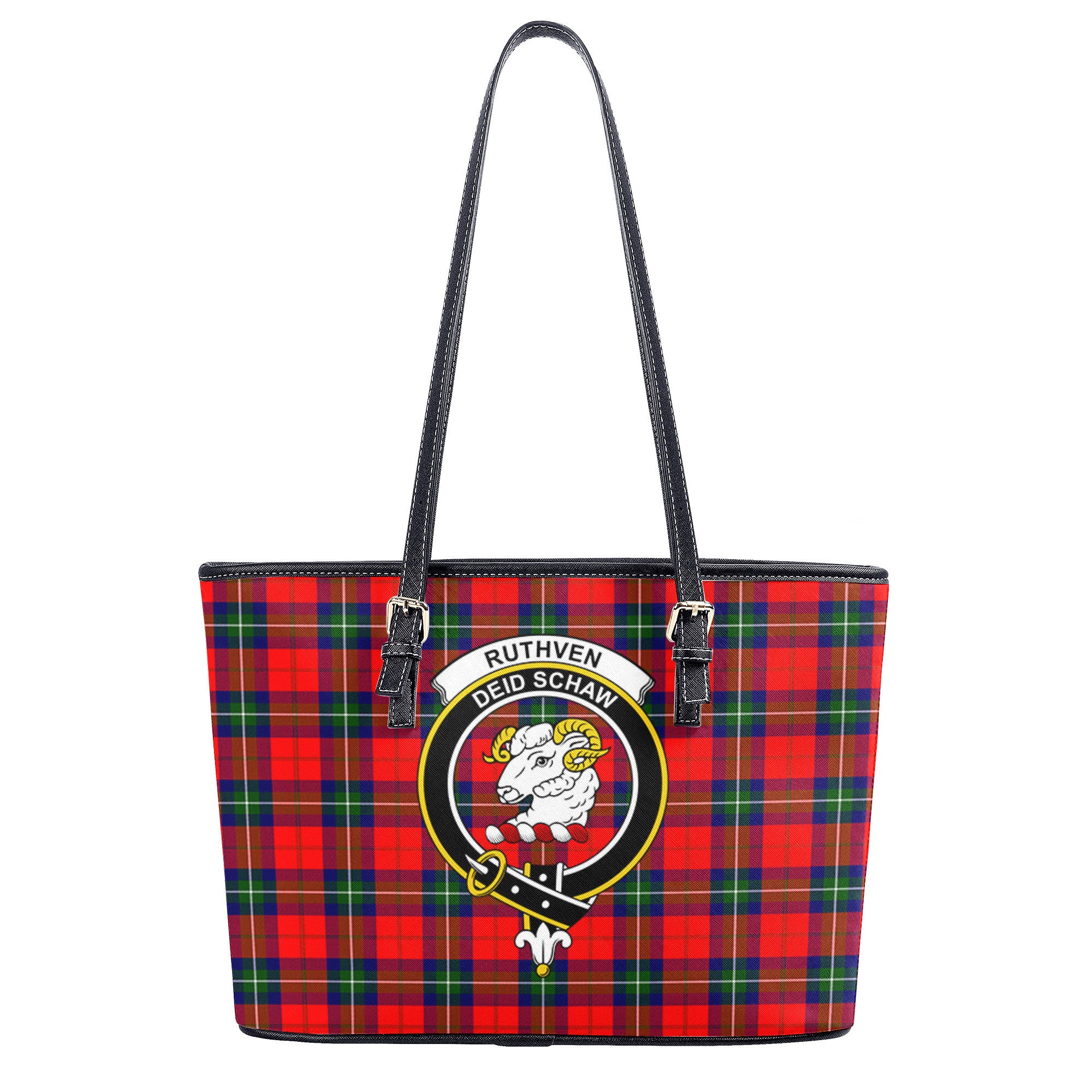 Ruthven Modern Tartan Crest Leather Tote Bag