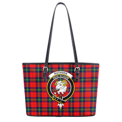 Ruthven Modern Tartan Crest Leather Tote Bag