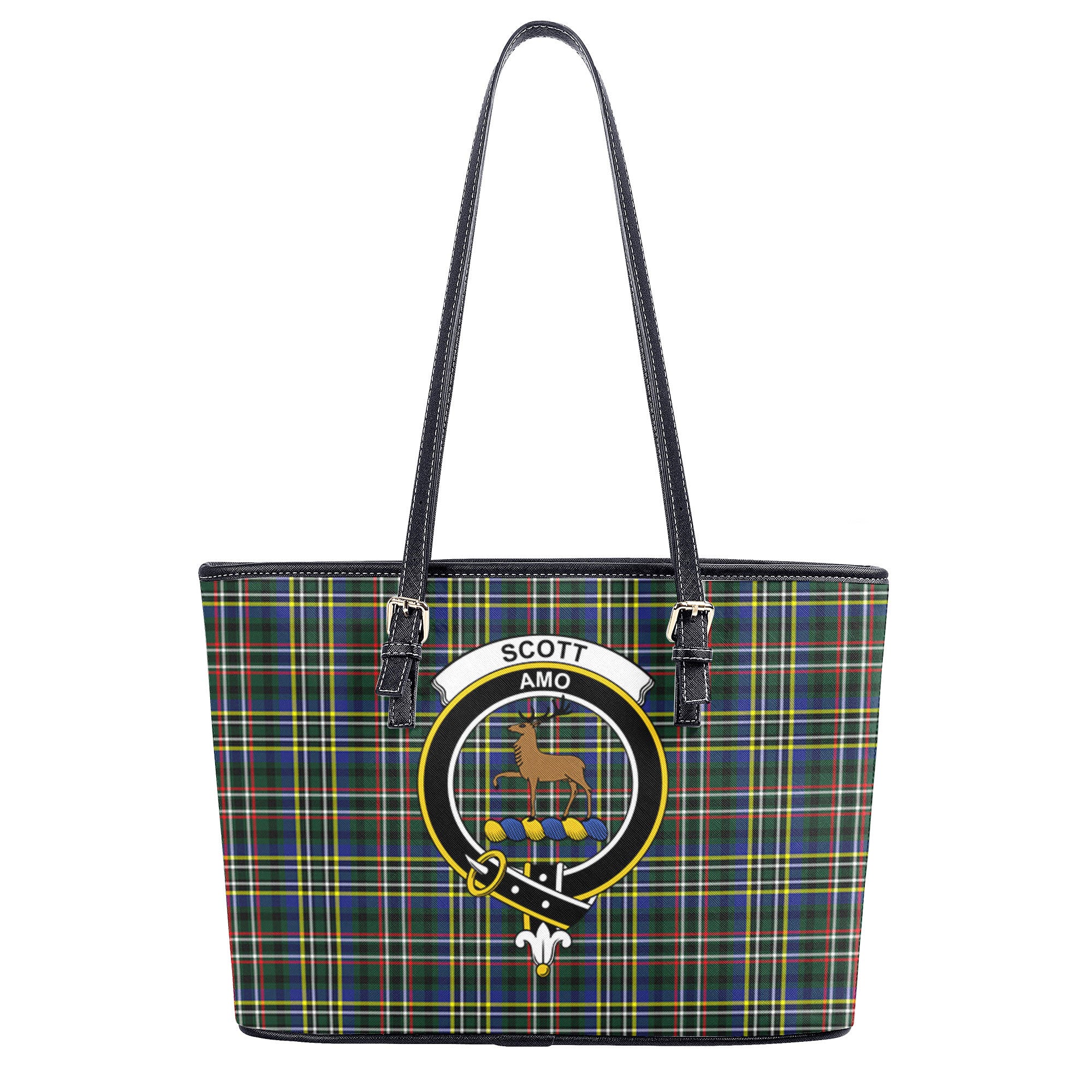 Scott Green Modern Tartan Crest Leather Tote Bag