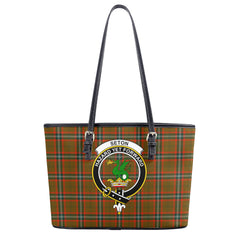 Seton Hunting Modern Tartan Crest Leather Tote Bag