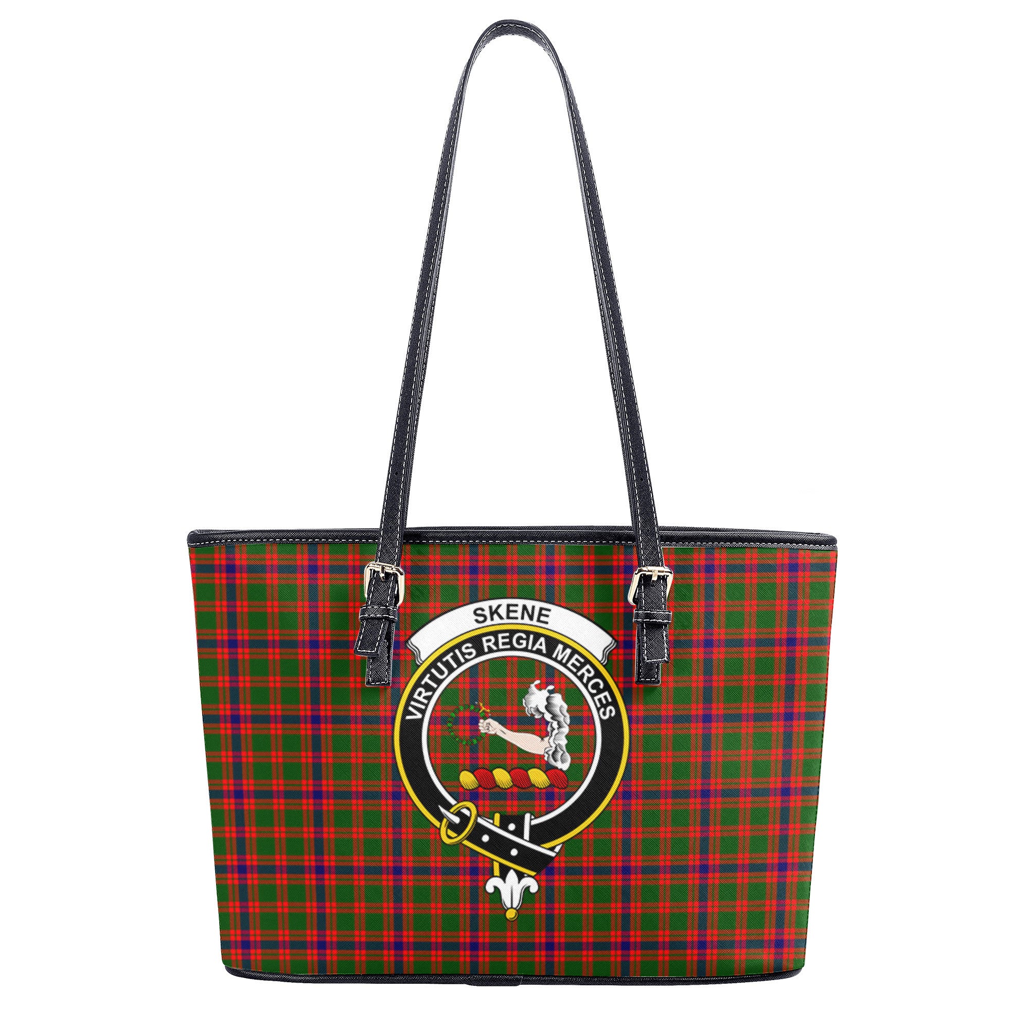 Skene Modern Tartan Crest Leather Tote Bag