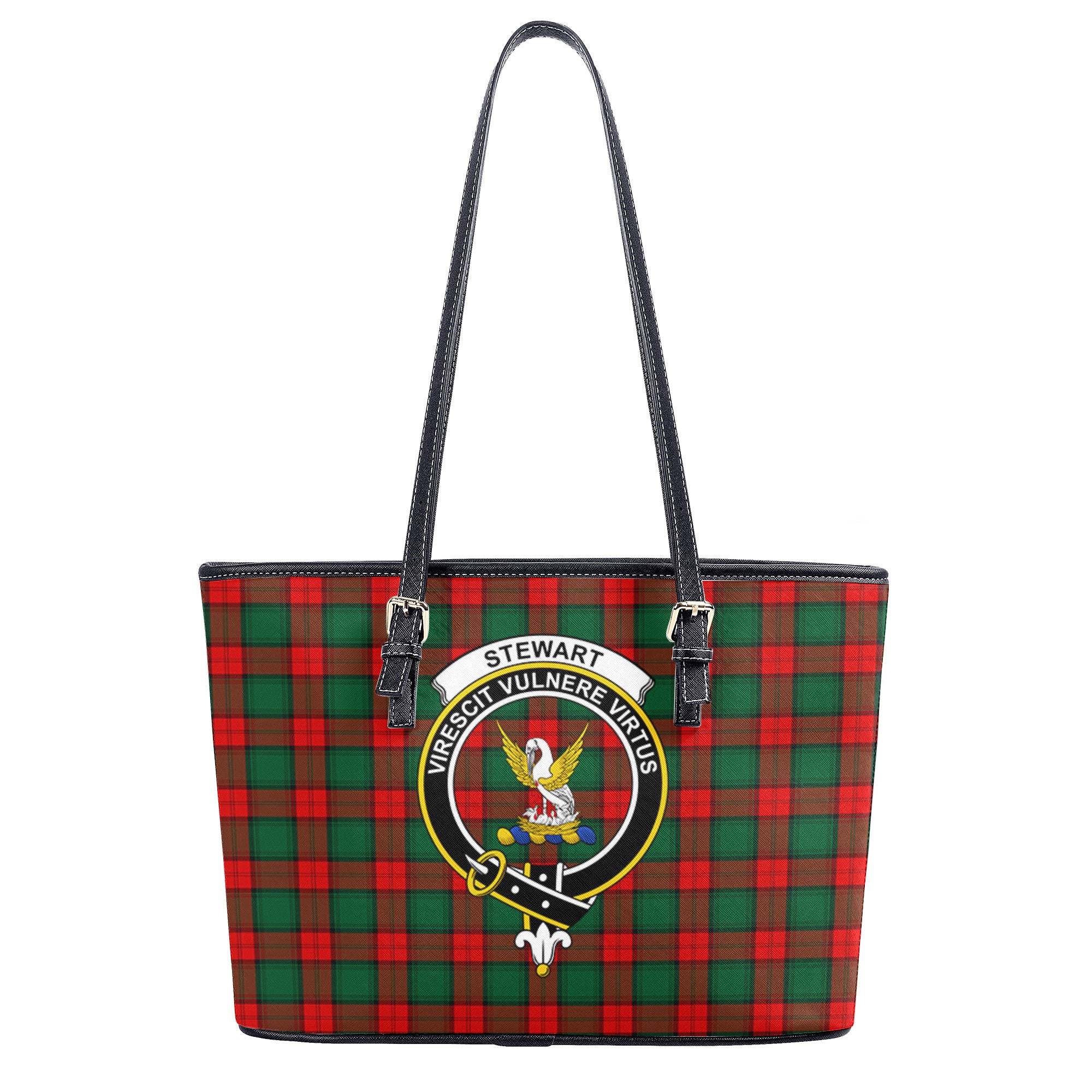 Stewart Atholl Modern Tartan Crest Leather Tote Bag