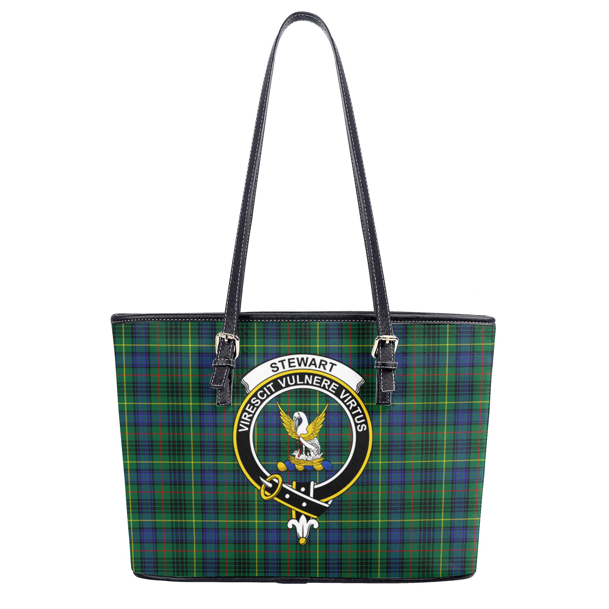 Stewart Hunting Modern Tartan Crest Leather Tote Bag