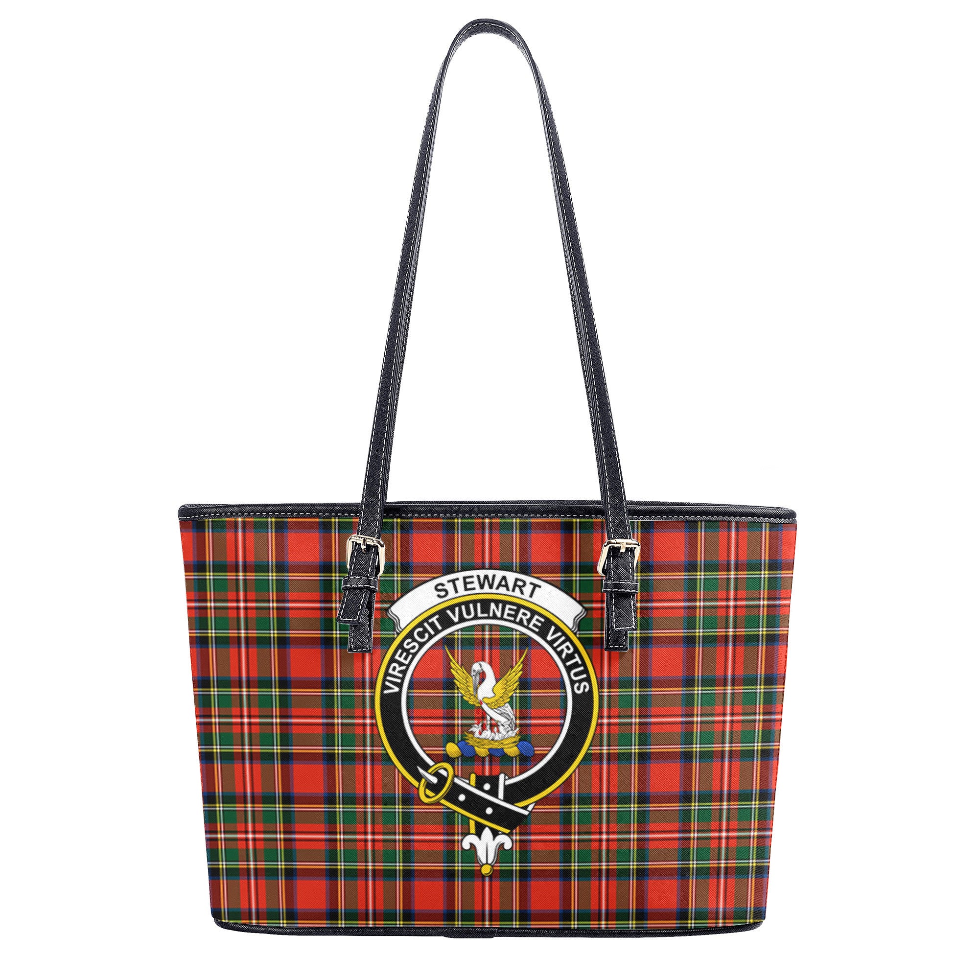 Stewart Royal Modern Tartan Crest Leather Tote Bag