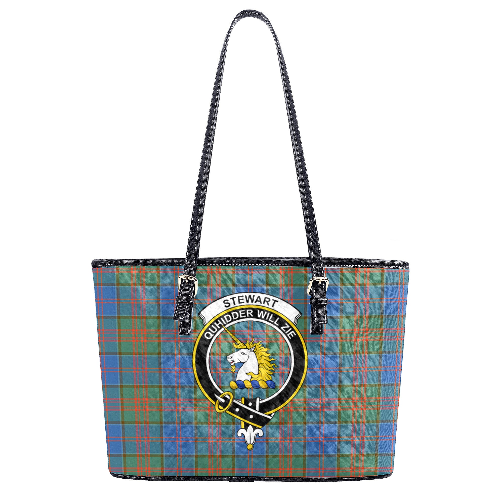 Stewart of Appin Hunting Ancient Tartan Crest Leather Tote Bag