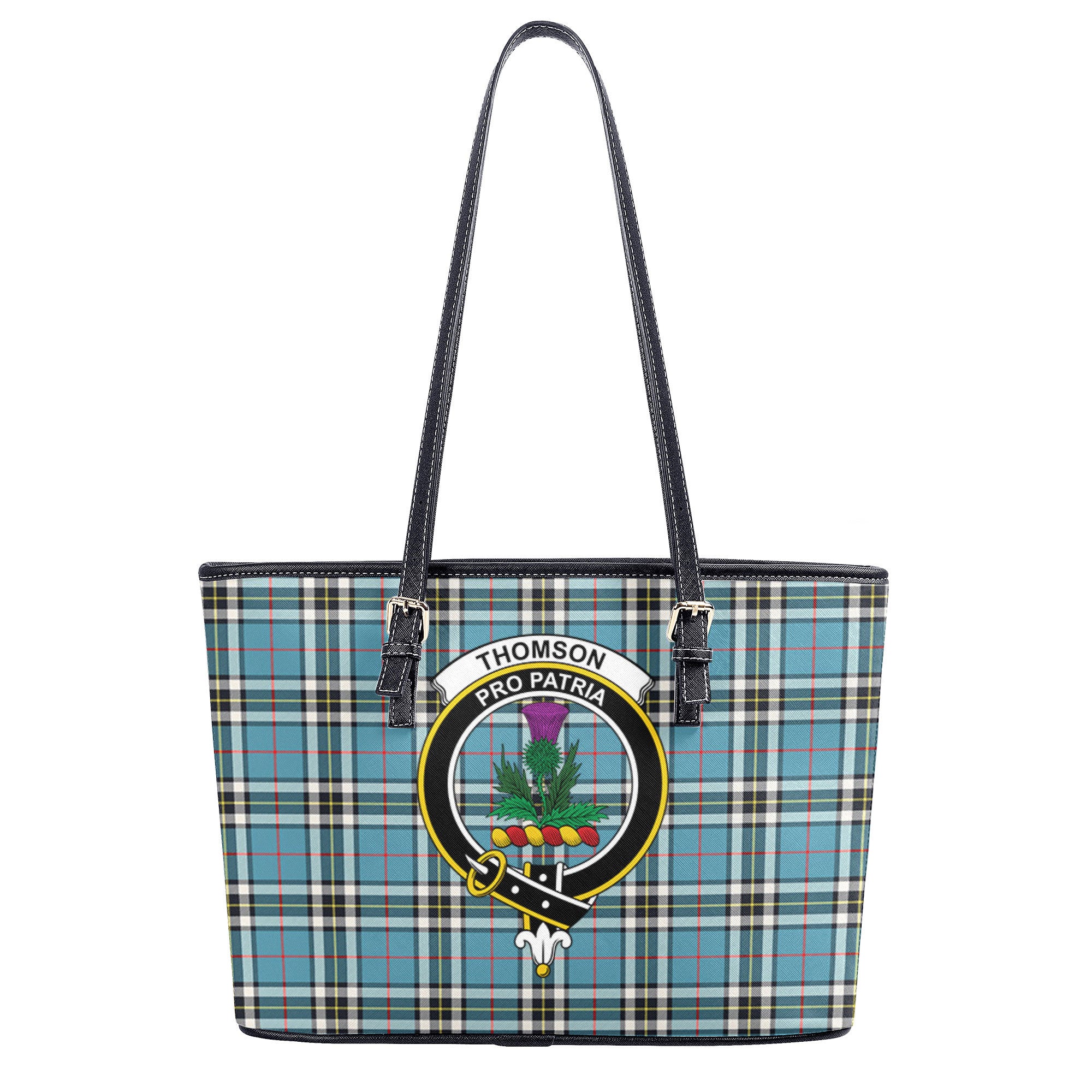 Thomson Blue Tartan Crest Leather Tote Bag