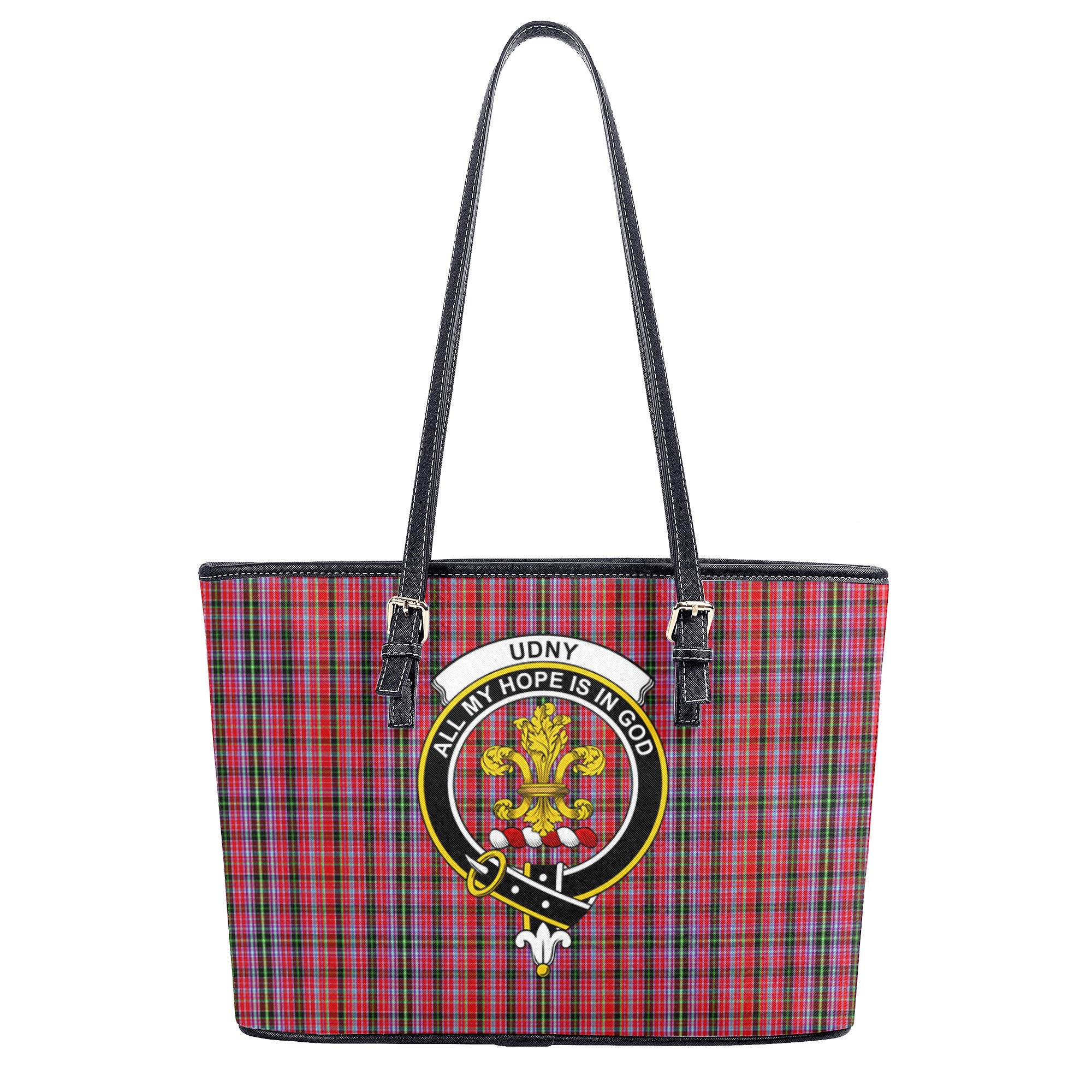 Udny Tartan Crest Leather Tote Bag