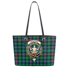 Urquhart Broad Red Ancient Tartan Crest Leather Tote Bag