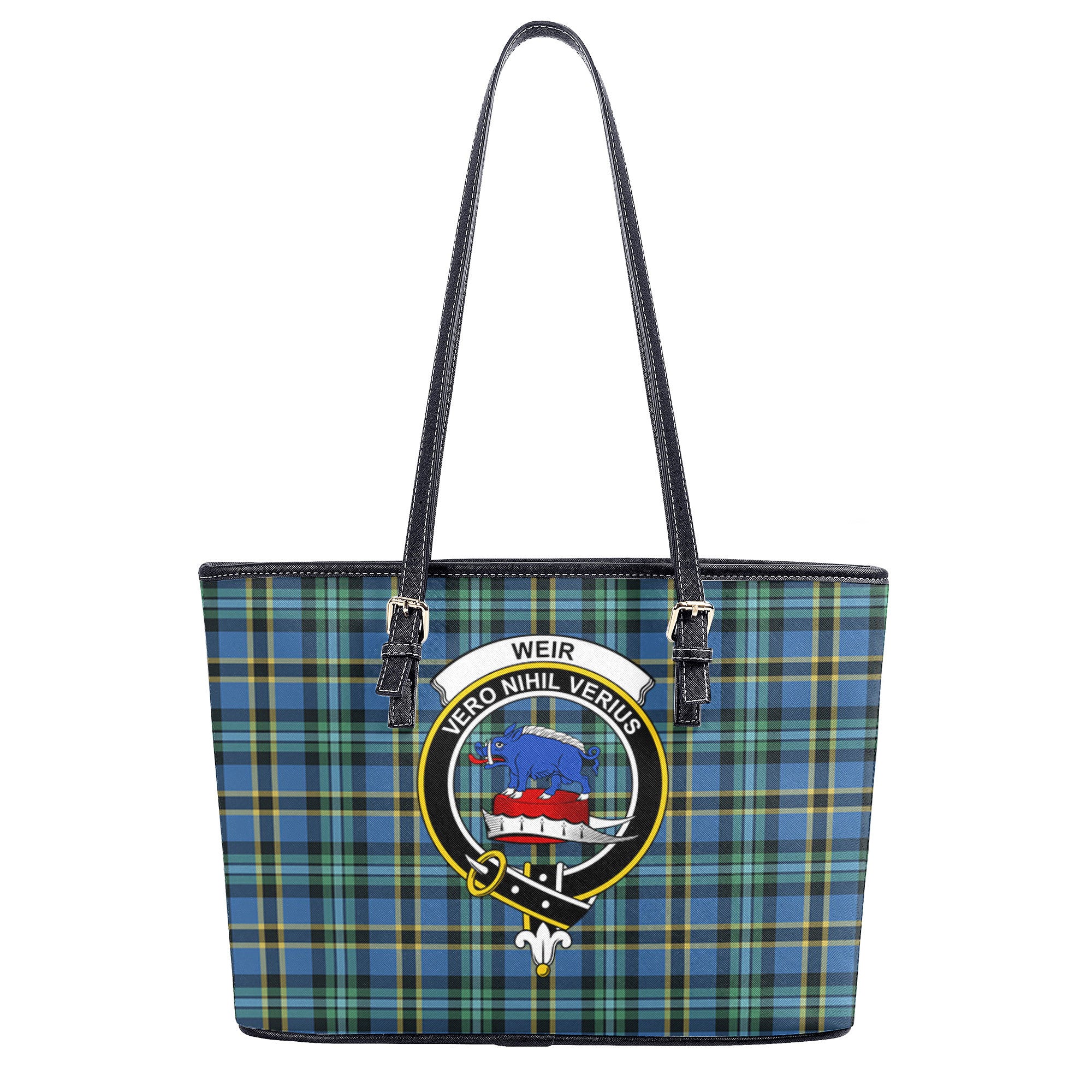 Weir Ancient Tartan Crest Leather Tote Bag