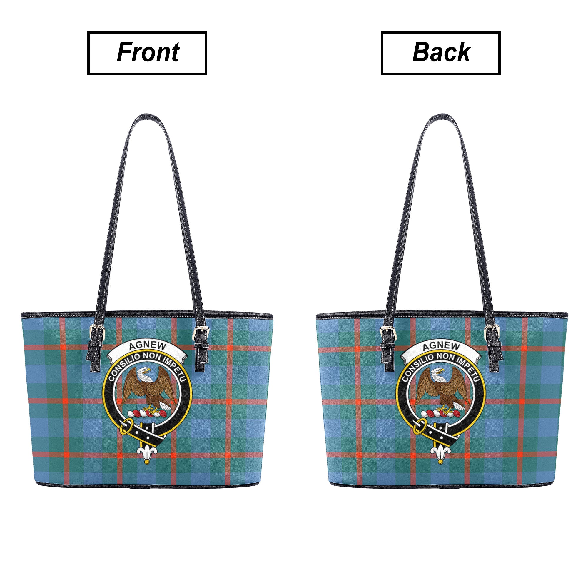 Agnew Ancient Tartan Crest Leather Tote Bag